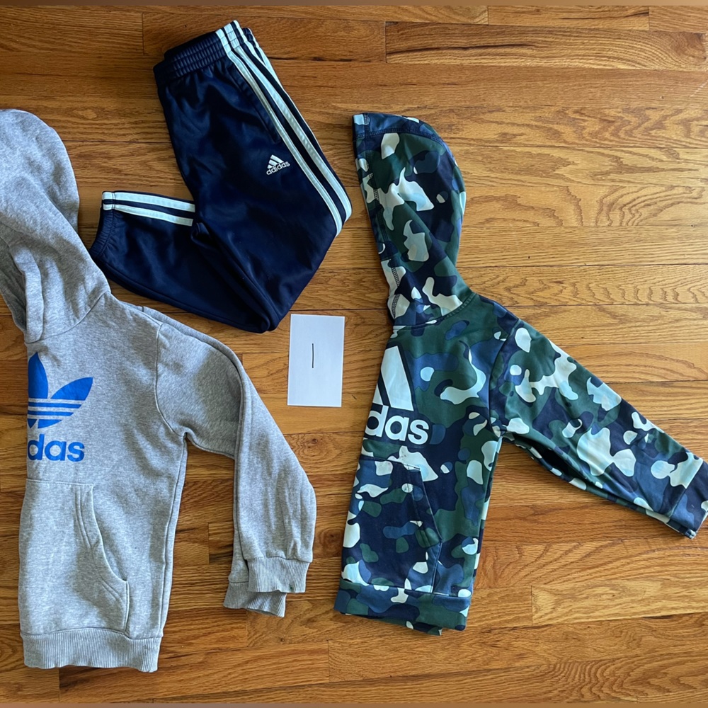 Lot of Size 6 Adidas Hoodies / Pants (GUC) - Camo, Blue, Grey